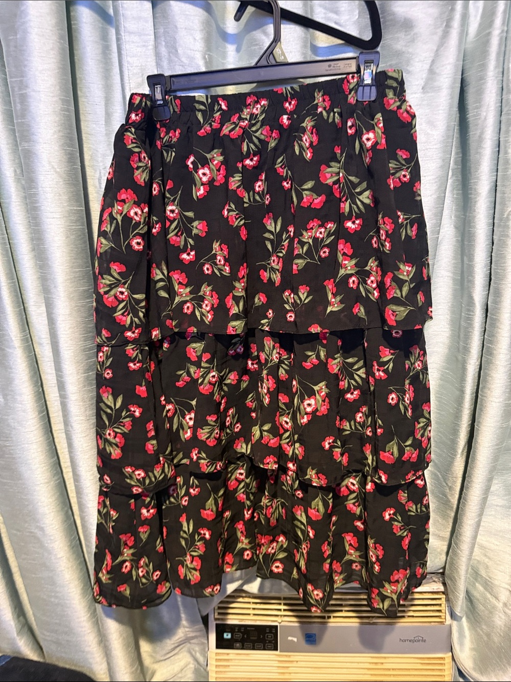 Draper James Black Maxi Skirt with Pink Floral Print